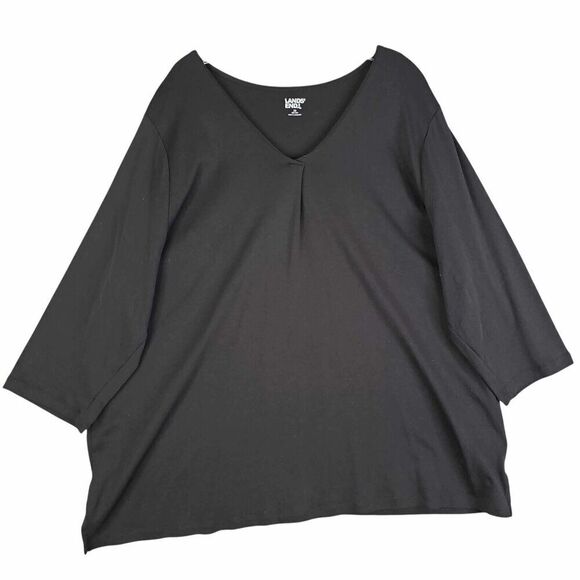 Lands End Shirt Womens Black Long Sleeve Plus Size 2X Popover V-Neck - Picture 2 of 8